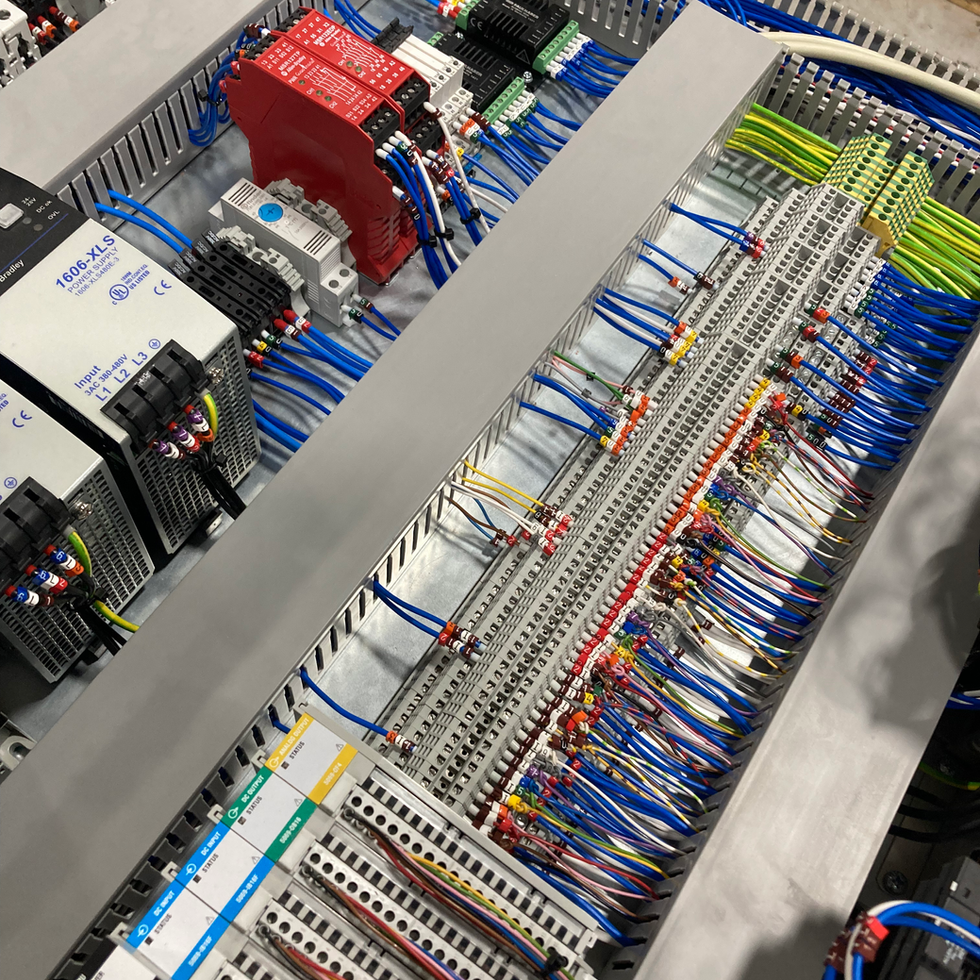 USID PLC and servo control panel with neatly dressed wiring and labelled terminals